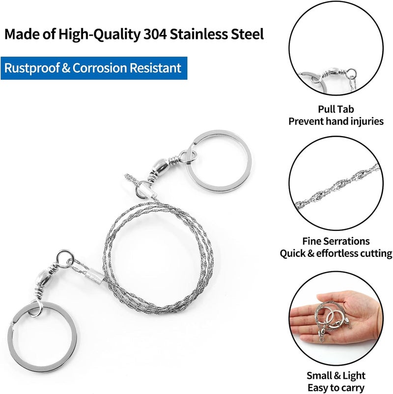 Bivethoi 3 Pack Stainless Steel Wire Emergency Saw Kit, Camping Mini Backpacking Cable Cutting String Bone Rope, Travel Chainsaw for Wood Cutting Hiking Hunting (Ring Handle) - Image 3